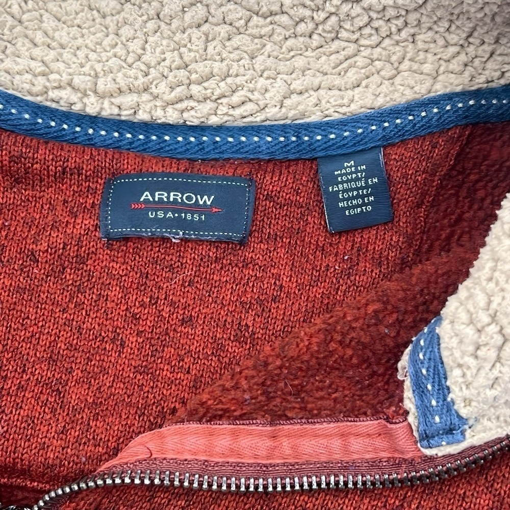 Arrow Sherpa Collar Pullover Fleece Sweater 1/4 Zip Mens Medium Rust Orange Warm - Picture 3 of 4